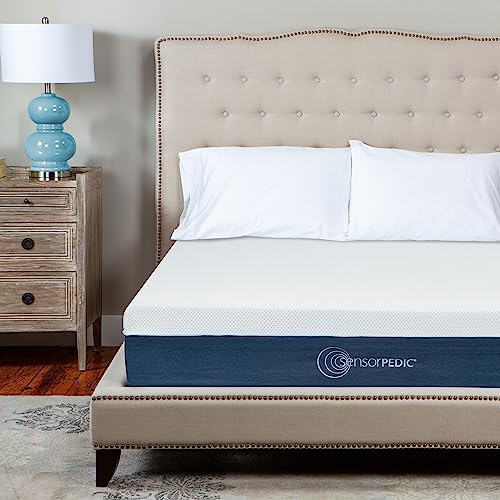 SensorPEDIC 10-Inch Full Mattress, iCOOL Tech and Cooling Gel infused Medium Plush Memory Foam Mattress, CertiPUR-US Certified, Bed-in-a-box, Fiber Glass Free , White, Full Size (75"L x 54"W x 10"H)