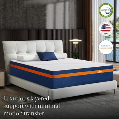 IULULU King Size Mattress, 14 Inch King Memory Foam Mattress - Luxury 6 Premium Pressure Relieving Layers for Back Pain, Cooling Gel Mattress in a Box with Bamboo Charcoal Foam, CertiPUR-US Certified