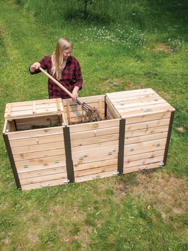 Gardener's Supply Company Cedar 3 Bin Composter | Heavy Duty Cedar Outdoor Composter with Aluminum Corners & Steel Handles | Holds 330 Gallons Designed for Good Aeration | Best for Backyard Garden