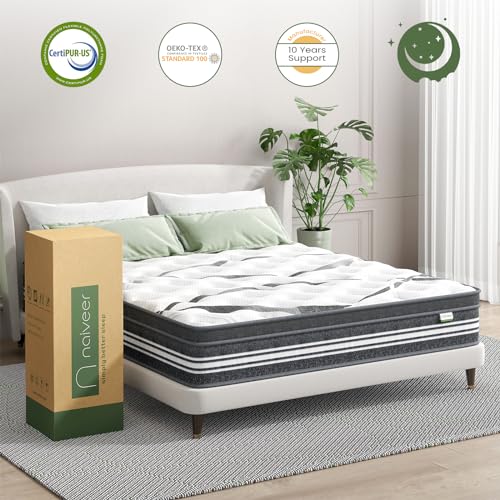 Naiveer King Size Mattress in a Box 14 Inch King Memory Foam Hybrid Mattress with Individually Wrapped Coils CertiPUR-US Certified Foam Medium Firm King Mattress for Back Pain & Overweight